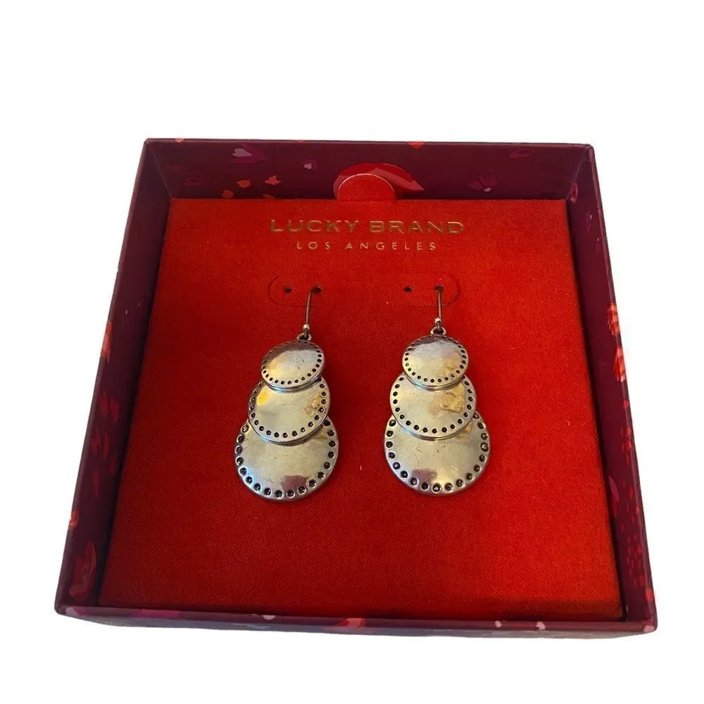 Lucky Brand Graduated Circle Drop Earrings in Hammered Silver Tone